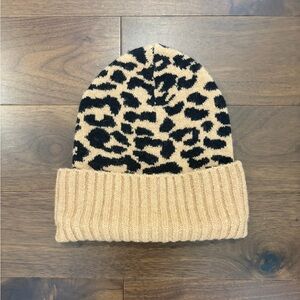 J. Crew Tan and Black Leopard Print Beanie